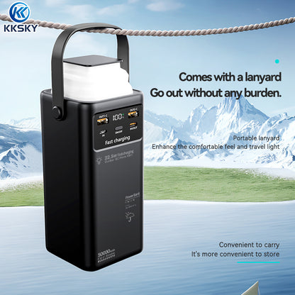 KKSKY Built in 4 Cable 22.5W 50000mAh Power Bank Large capacity Fast Charging Portable Powerbank for travel Camping with LED light and LED Display