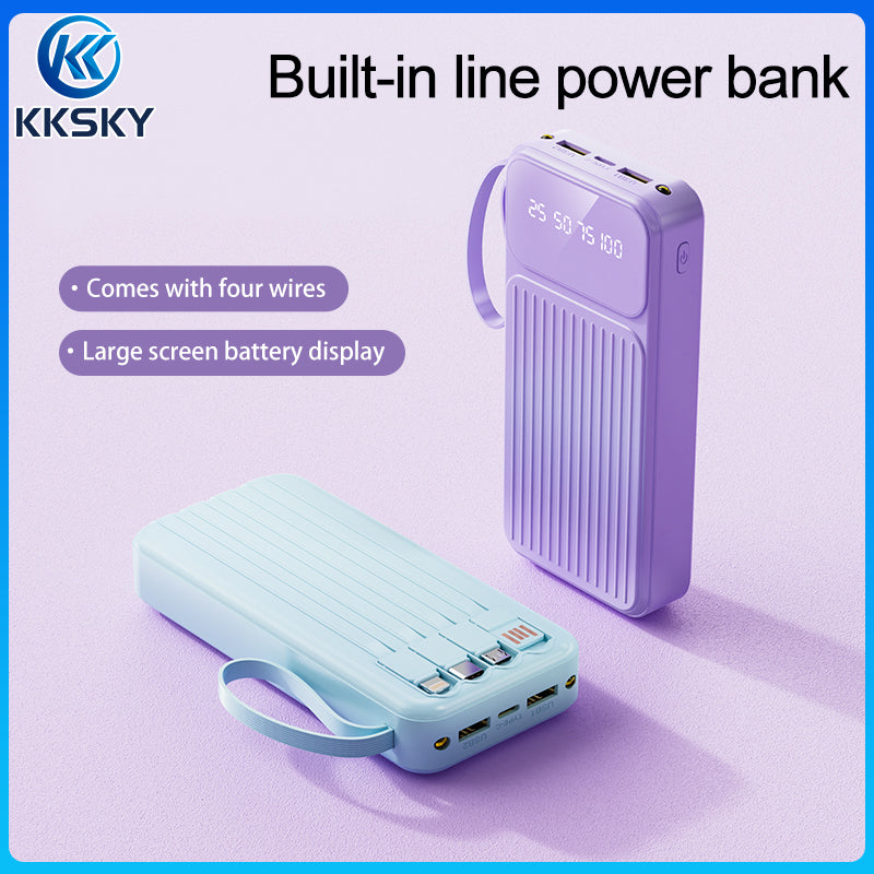 KKSKY Powerbank Fast Charging Original Branded Heavy Duty 20000mAh type c Built-in 3 Cables 2USB LED