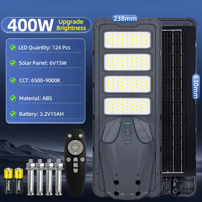 400W All In One Solar Street Light Outdoor Waterproof Spec Sheet,124 LED beads,6V15W solar panel,3.2V15AH battery with remote control