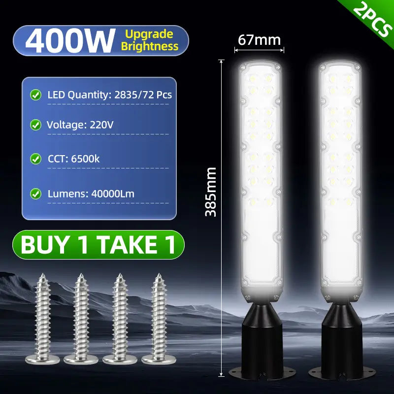 400W electric street light floodlight 2‑pack specification size, 40000LM 220V LED outdoor street lamp hardware accessories