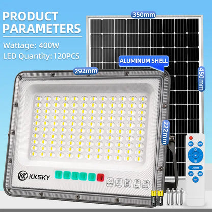 400W solar outdoor waterproof led flood street light product parameters,120pcs LED aluminum shell dimension chart
