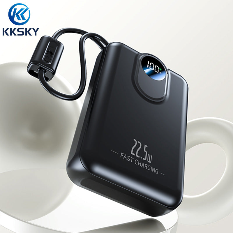 KKSKY 20000 mAh PD22.5w Portable Powerbank Fast Charging Original 2.1a Quick Charge Dual Input & Usb Output Compatible For Smartphones Built With 2 Cables Type-c/Lighting