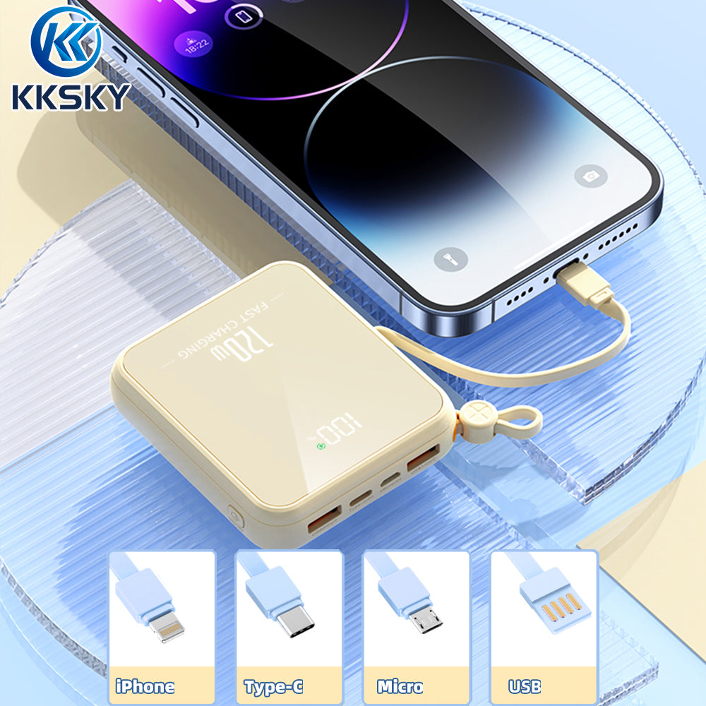 KKSKY 20000mAh Powerbank Original 2.1A Quick Charge Built Within 4 Cables Dual Input & Type c Output Compatible for iphone Smartphones