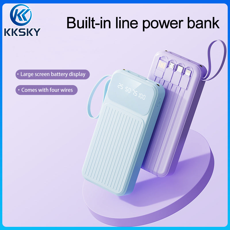 KKSKY Powerbank Fast Charging Original Branded Heavy Duty 20000mAh type c Built-in 3 Cables 2USB LED