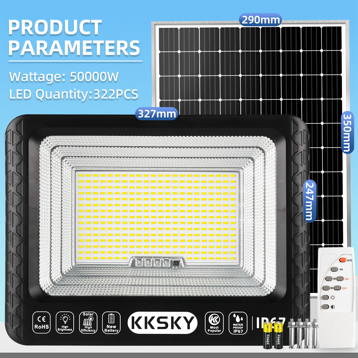 KKSKY Solar LED Flood Light Outdoor Waterproof IP67 Heavy Duty with Solar Panel Buy 1 Take 1 Street Lamp for Garden Yard Street Patio