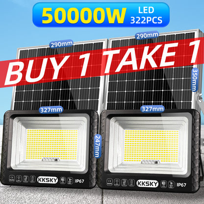KKSKY Solar LED Flood Light Outdoor Waterproof IP67 Heavy Duty with Solar Panel Buy 1 Take 1 Street Lamp for Garden Yard Street Patio