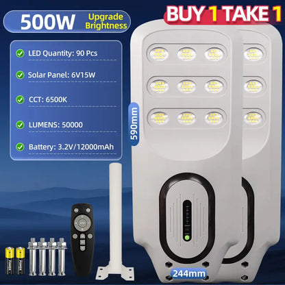 KKSKY 500W-2000W Solar Street Light IP67 Waterproof Outdoor LED Flood Light Buy 1 Take 1 with Motion Sensor,Remote-Control,Dusk-to-dawn For Yard,Garden,Highway