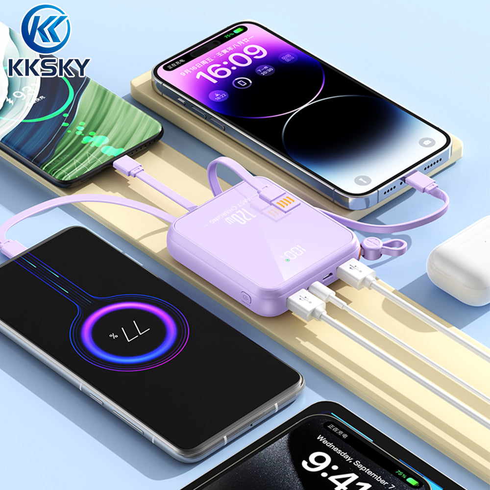 KKSKY 20000mAh Powerbank Original 2.1A Quick Charge Built Within 4 Cables Dual Input & Type c Output Compatible for iphone Smartphones