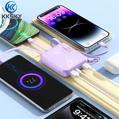 KKSKY 20000mAh Powerbank Original 2.1A Quick Charge Built Within 4 Cables Dual Input & Type c Output Compatible for iphone Smartphones