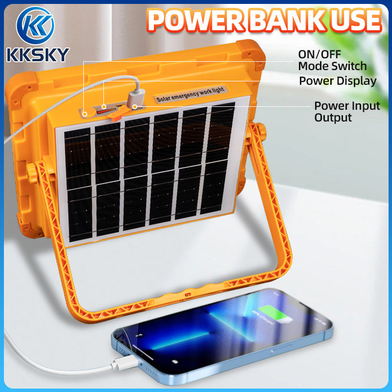 KKSKY Portable Solar Emergency Light LED Rechargeable Outdoor Waterproof IP68 Camping Lamp with hook