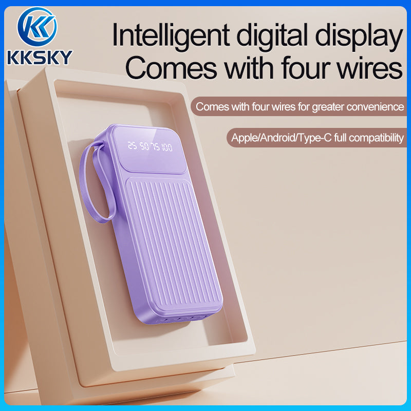 KKSKY Powerbank Fast Charging Original Branded Heavy Duty 20000mAh type c Built-in 3 Cables 2USB LED