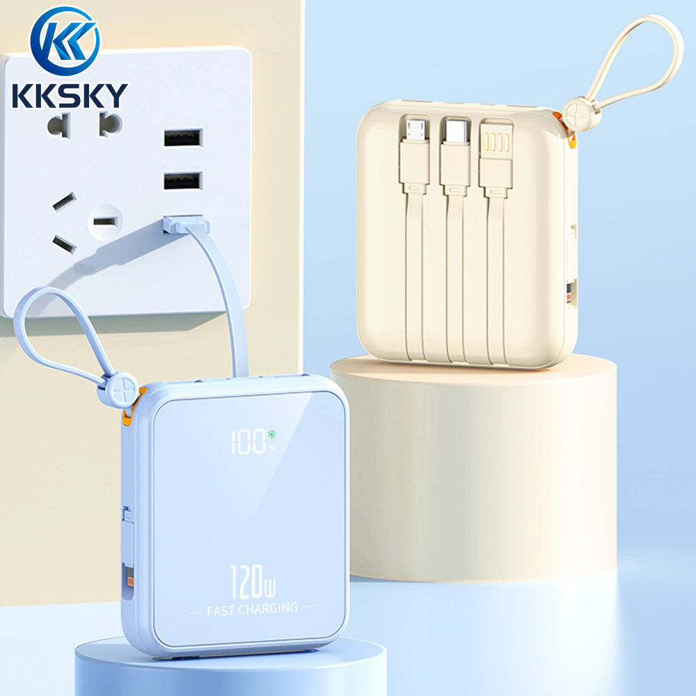 KKSKY 20000mAh Powerbank Original 2.1A Quick Charge Built Within 4 Cables Dual Input & Type c Output Compatible for iphone Smartphones