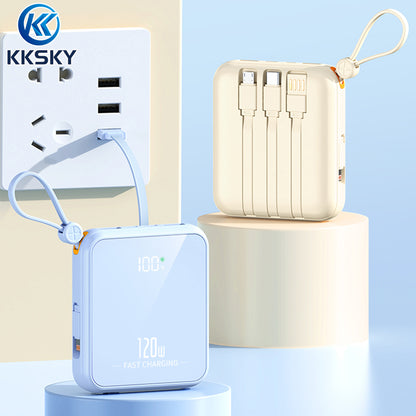 KKSKY 20000mAh Powerbank Original 2.1A Quick Charge Built Within 4 Cables Dual Input & Type c Output Compatible for iphone Smartphones