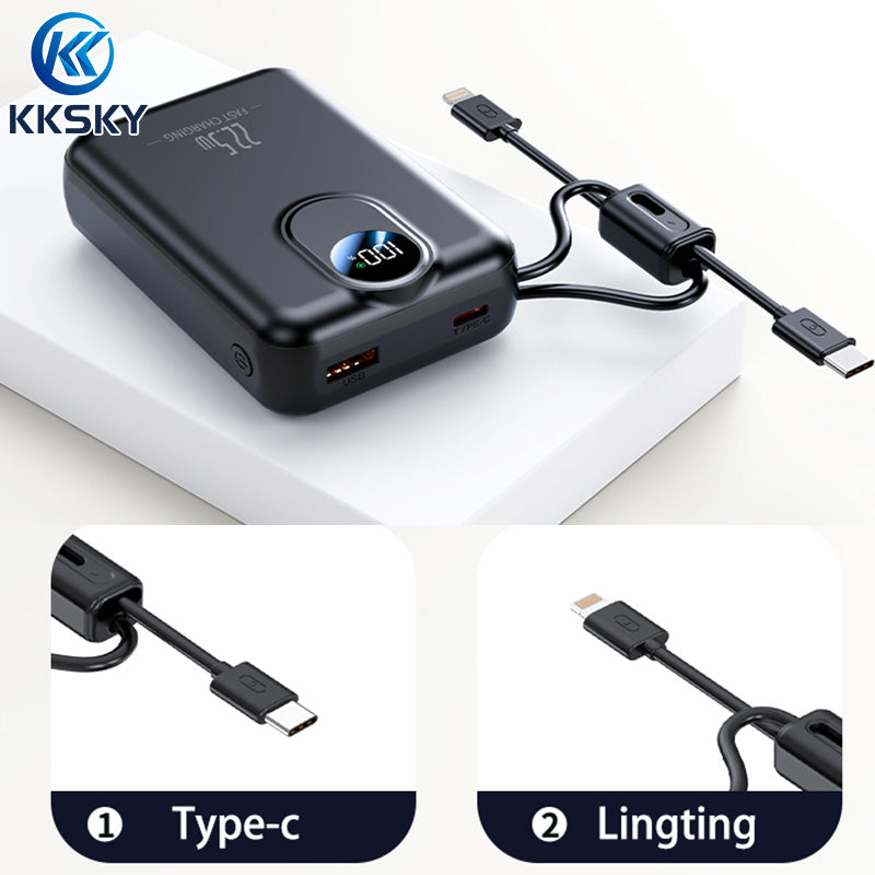 KKSKY 20000 mAh PD22.5w Portable Powerbank Fast Charging Original 2.1a Quick Charge Dual Input & Usb Output Compatible For Smartphones Built With 2 Cables Type-c/Lighting