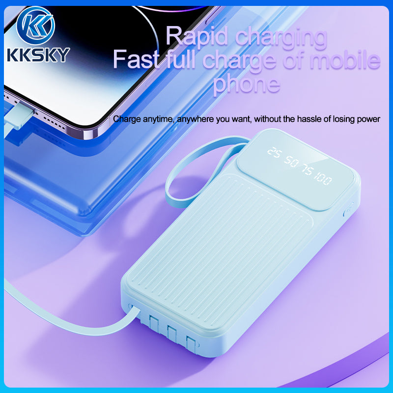 KKSKY Powerbank Fast Charging Original Branded Heavy Duty 20000mAh type c Built-in 3 Cables 2USB LED