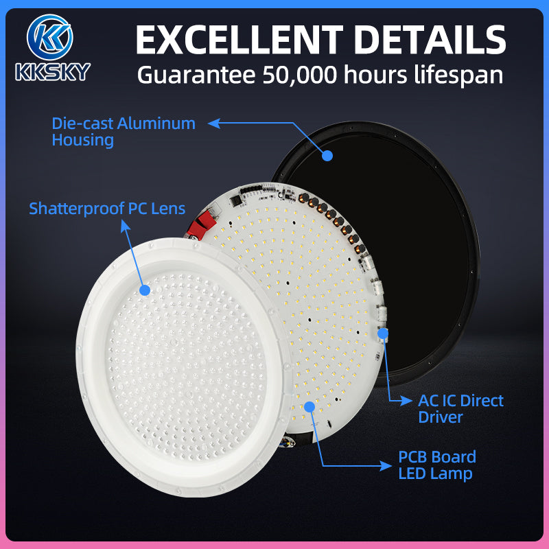 KKSKY High Bay Light UFO LED Bulb Fixture Chandelier Daylight Industrial Commercial Bay Lighting 100W