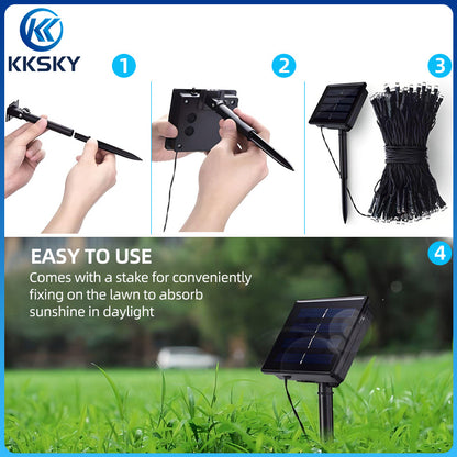 KKSKY Solar Fairy String Lights Christmas Light LED Bulb Hanging Outdoor Waterproof Garden PatioLamp