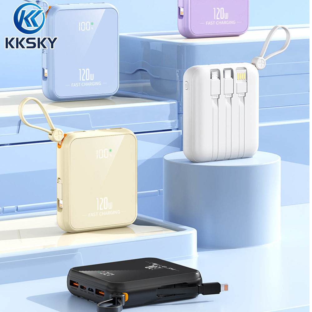 KKSKY 20000mAh Powerbank Original 2.1A Quick Charge Built Within 4 Cables Dual Input & Type c Output Compatible for iphone Smartphones
