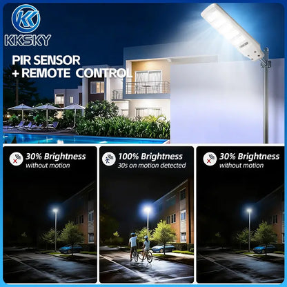 KKSKY Solar Street Light Heavy Duty IP67 Waterproof Long Size Outdoor Flood Lighting,Radar PIR Motion Sensor Dusk to Dawn LED Street Lamp with Remote for Yard, Road, Garden