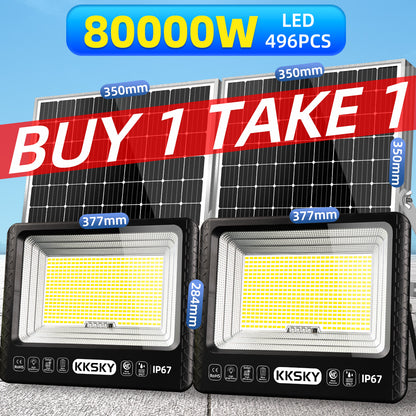KKSKY Solar LED Flood Light Outdoor Waterproof IP67 Heavy Duty with Solar Panel Buy 1 Take 1 Street Lamp for Garden Yard Street Patio