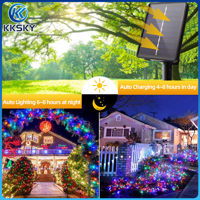 KKSKY Solar Fairy String Lights Christmas Light LED Bulb Hanging Outdoor Waterproof Garden PatioLamp