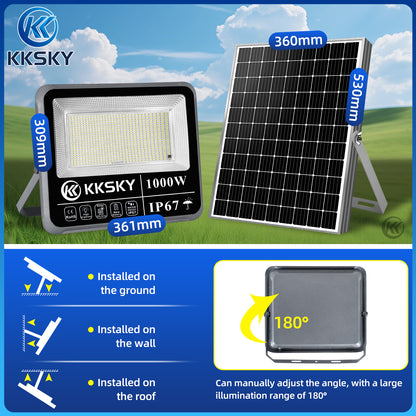 KKSKY original solar lights aluminum heavy duty with solar panel outdoor waterproof IP67 1000 watts