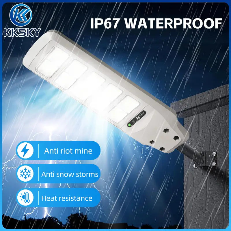 KKSKY Solar Street Light Heavy Duty IP67 Waterproof Long Size Outdoor Flood Lighting,Radar PIR Motion Sensor Dusk to Dawn LED Street Lamp with Remote for Yard, Road, Garden