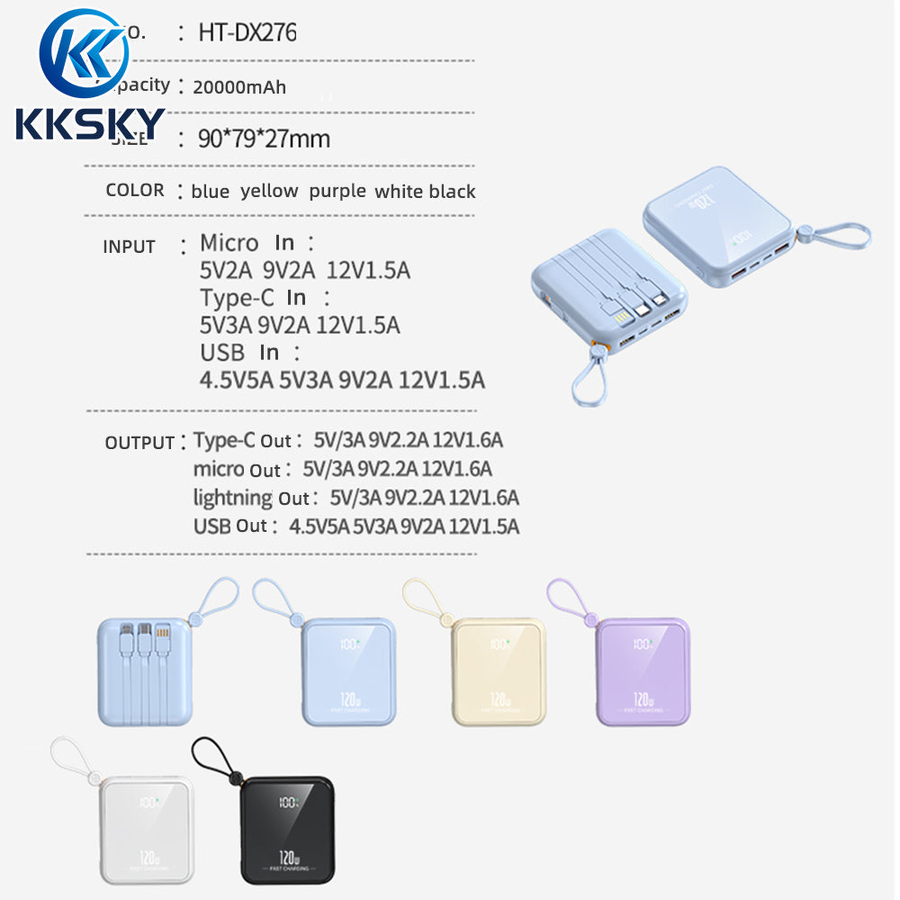 KKSKY 20000mAh Powerbank Original 2.1A Quick Charge Built Within 4 Cables Dual Input & Type c Output Compatible for iphone Smartphones