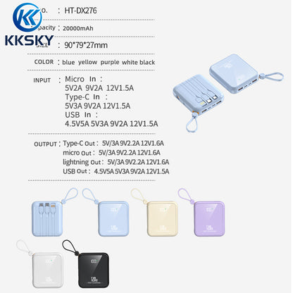 KKSKY 20000mAh Powerbank Original 2.1A Quick Charge Built Within 4 Cables Dual Input & Type c Output Compatible for iphone Smartphones