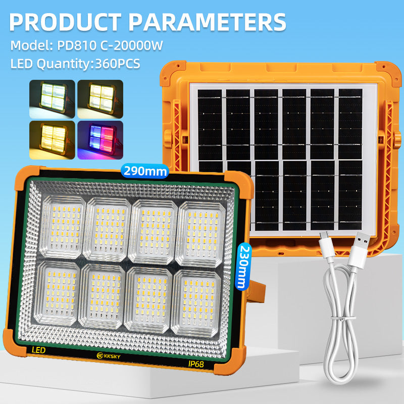 KKSKY Portable Solar Emergency Light LED Rechargeable Outdoor Waterproof IP68 Camping Lamp with hook