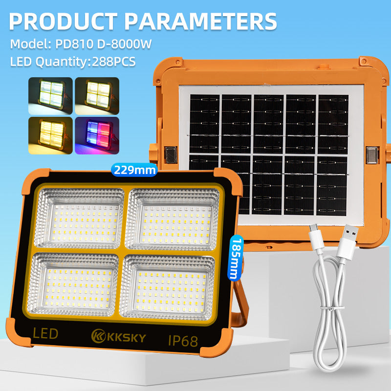 KKSKY Portable Solar Emergency Light LED Rechargeable Outdoor Waterproof IP68 Camping Lamp with hook