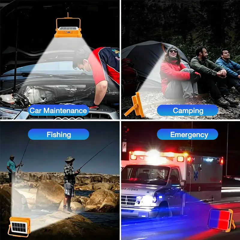 KKSKY solar rechargeable work light handheld for outdoor night exploration, multi-mode camping flood light
