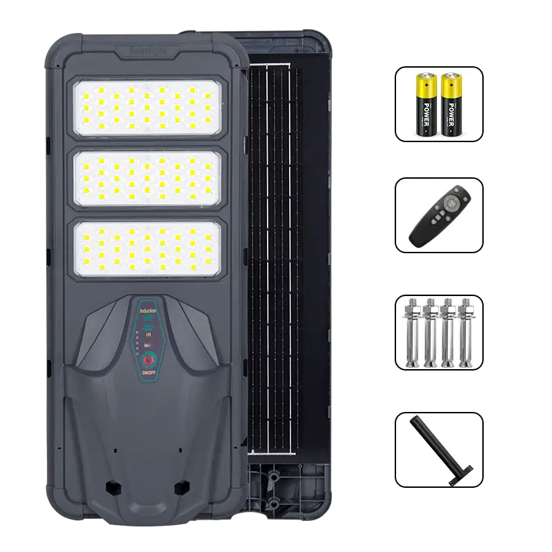 KKSKY all In One Solar LED Street Light Outdoor Waterproof, white background main product photo, integrated solar street lamp