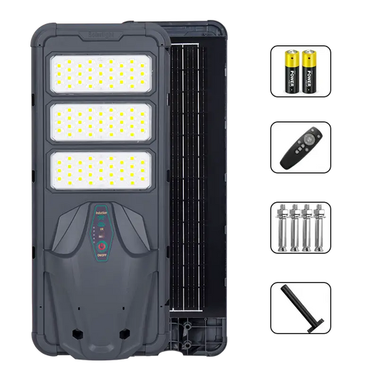 KKSKY all In One Solar LED Street Light Outdoor Waterproof, white background main product photo, integrated solar street lamp