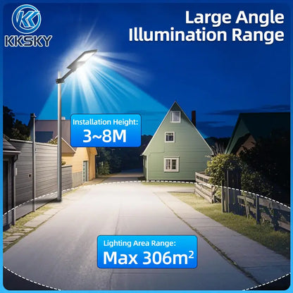 Solar street light large angle illumination range,max 306m² lighting area,installation height 3-8 meters for driveway yard
