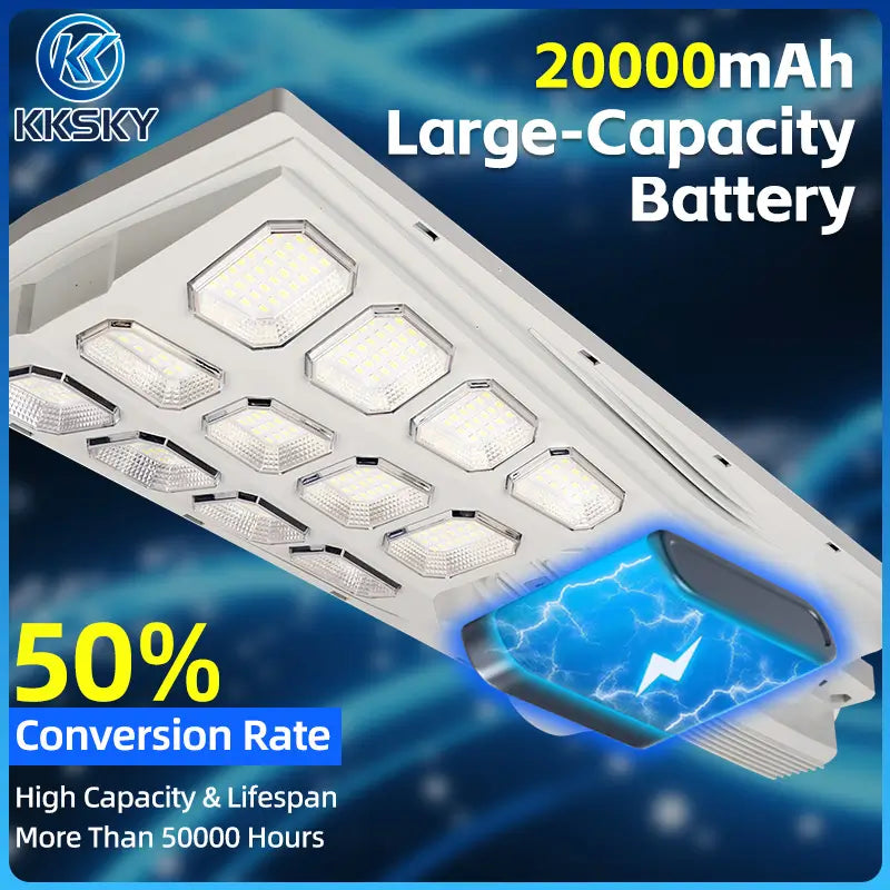 KKSKY solar street light 20000mAh large capacity battery, high conversion rate, long life over 50000 hours solar street light waterproof outdoor