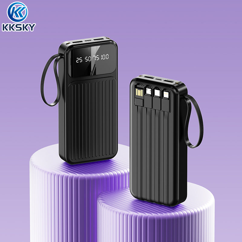 KKSKY Powerbank Fast Charging Original Branded Heavy Duty 20000mAh type c Built-in 3 Cables 2USB LED