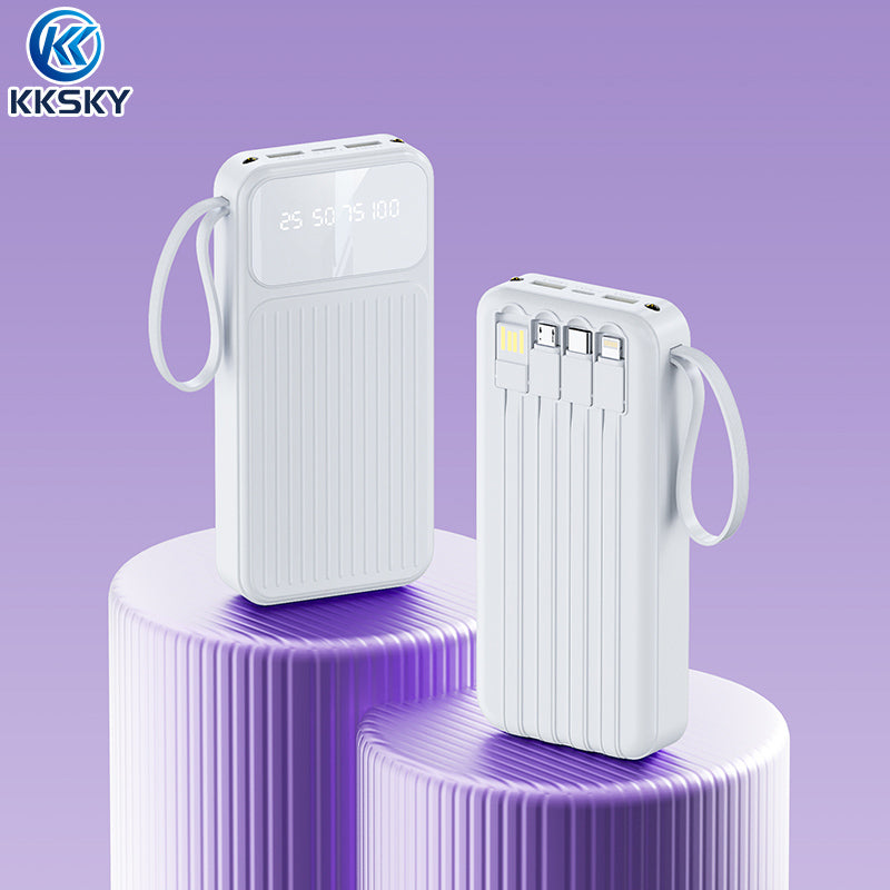 KKSKY Powerbank Fast Charging Original Branded Heavy Duty 20000mAh type c Built-in 3 Cables 2USB LED