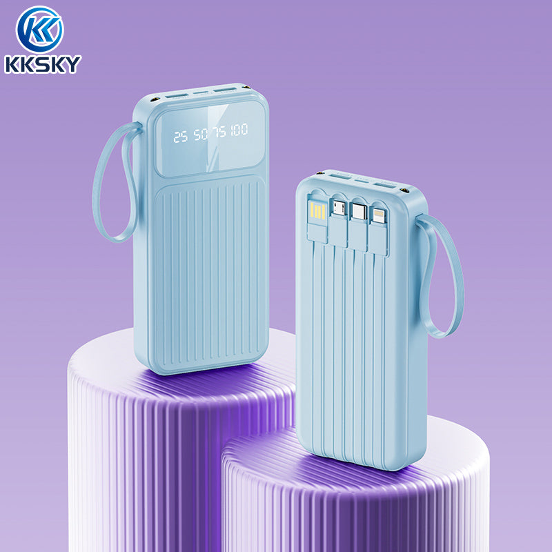 KKSKY Powerbank Fast Charging Original Branded Heavy Duty 20000mAh type c Built-in 3 Cables 2USB LED