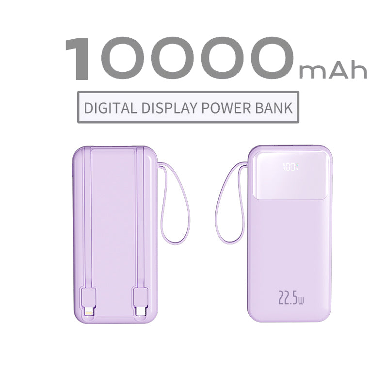 KKSKY 10000mAh Powerbank Built-in Cable Large Screen Digital LED Display Powerbank Slim and Portable Power Bank Original 2 Output Powerbank Built in Type-C and Lightning Cable Compatible With iPhone HUAWEI Samsung Xiaomi OPPO Vivo
