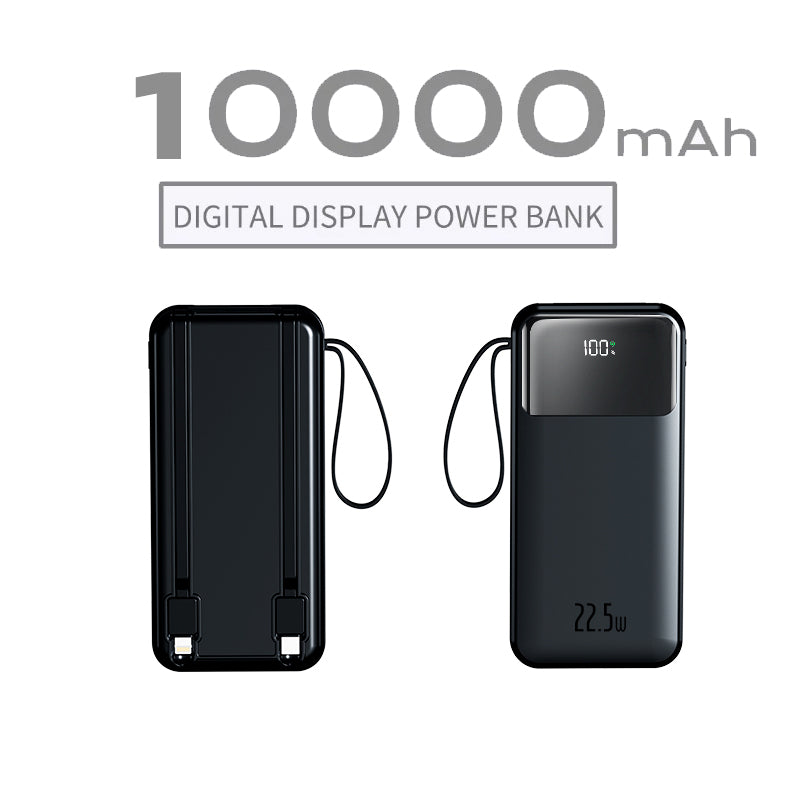 KKSKY 10000mAh Powerbank Built-in Cable Large Screen Digital LED Display Powerbank Slim and Portable Power Bank Original 2 Output Powerbank Built in Type-C and Lightning Cable Compatible With iPhone HUAWEI Samsung Xiaomi OPPO Vivo