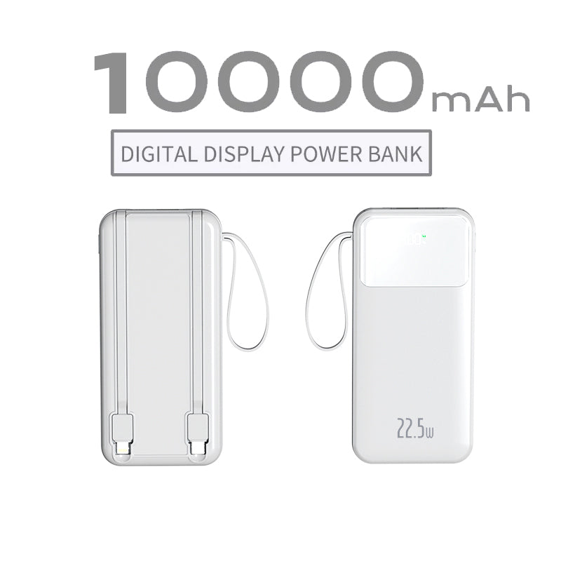 KKSKY 10000mAh Powerbank Built-in Cable Large Screen Digital LED Display Powerbank Slim and Portable Power Bank Original 2 Output Powerbank Built in Type-C and Lightning Cable Compatible With iPhone HUAWEI Samsung Xiaomi OPPO Vivo
