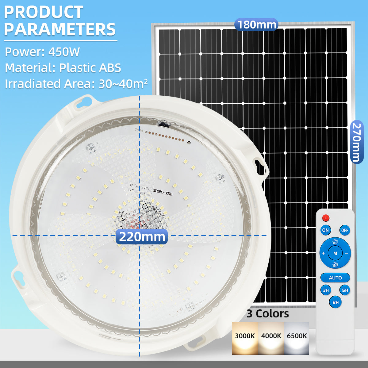 KKSKY Solar Ceiling Light Indoor LED Waterproof With Remot control 1000W Outdoor Lamp Bedroom Home