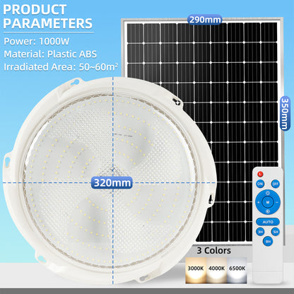 KKSKY Solar Ceiling Light Indoor LED Waterproof With Remot control 1000W Outdoor Lamp Bedroom Home
