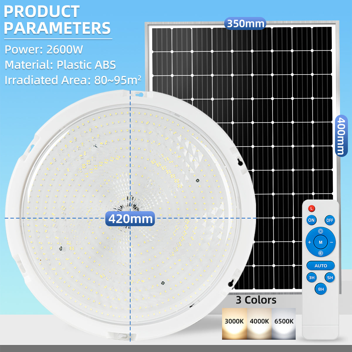 KKSKY Solar Ceiling Light Indoor LED Waterproof With Remot control 1000W Outdoor Lamp Bedroom Home