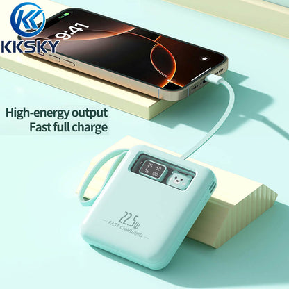 KKSKY Powerbank Mini 10000 Mah Fast Charging Pocket Type C Original Power Banks Android Iphone Built With 4 Calbes Cartoon Bear PD22.5W Led Digital Display Portable Yellow, Blue,Pink