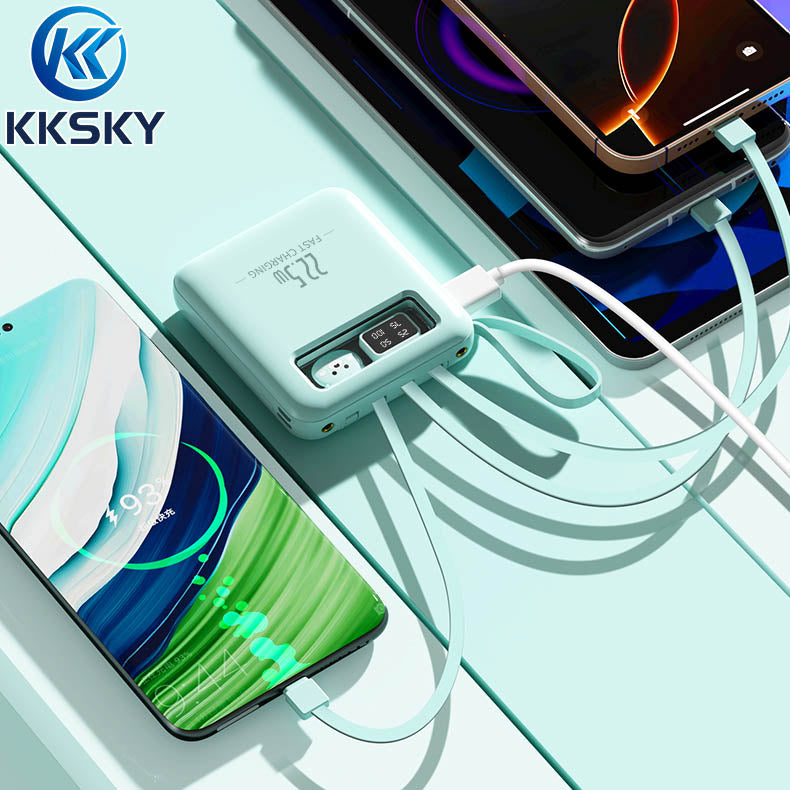 KKSKY Powerbank Mini 10000 Mah Fast Charging Pocket Type C Original Power Banks Android Iphone Built With 4 Calbes Cartoon Bear PD22.5W Led Digital Display Portable Yellow, Blue,Pink