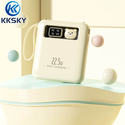 KKSKY Powerbank Mini 10000 Mah Fast Charging Pocket Type C Original Power Banks Android Iphone Built With 4 Calbes Cartoon Bear PD22.5W Led Digital Display Portable Yellow, Blue,Pink