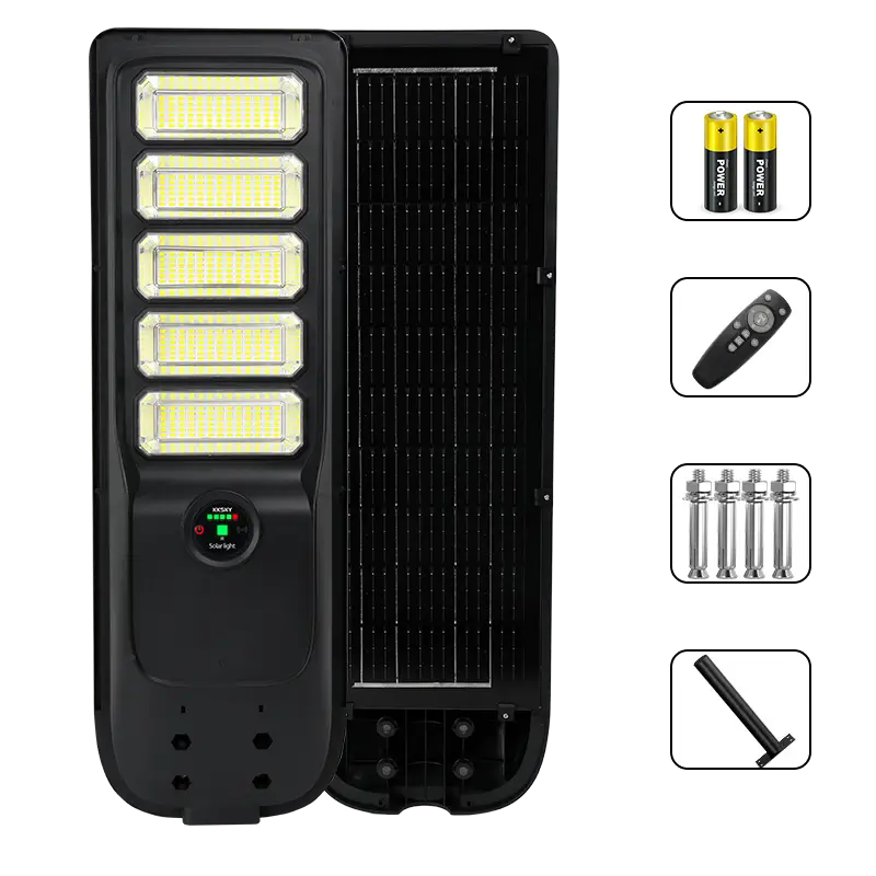 KKSKY solar street light complete package, solar lamp, remote controller, expansion screws and mounting bracket