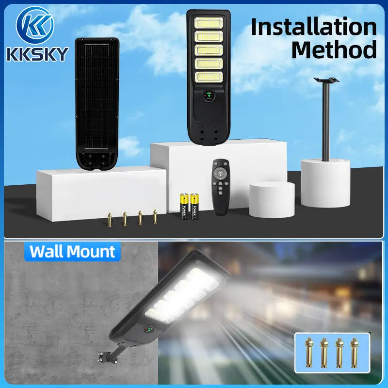 All in one solar street light installation accessories, wall mount and pole mount hardware kit, easy install outdoor solar LED lamp